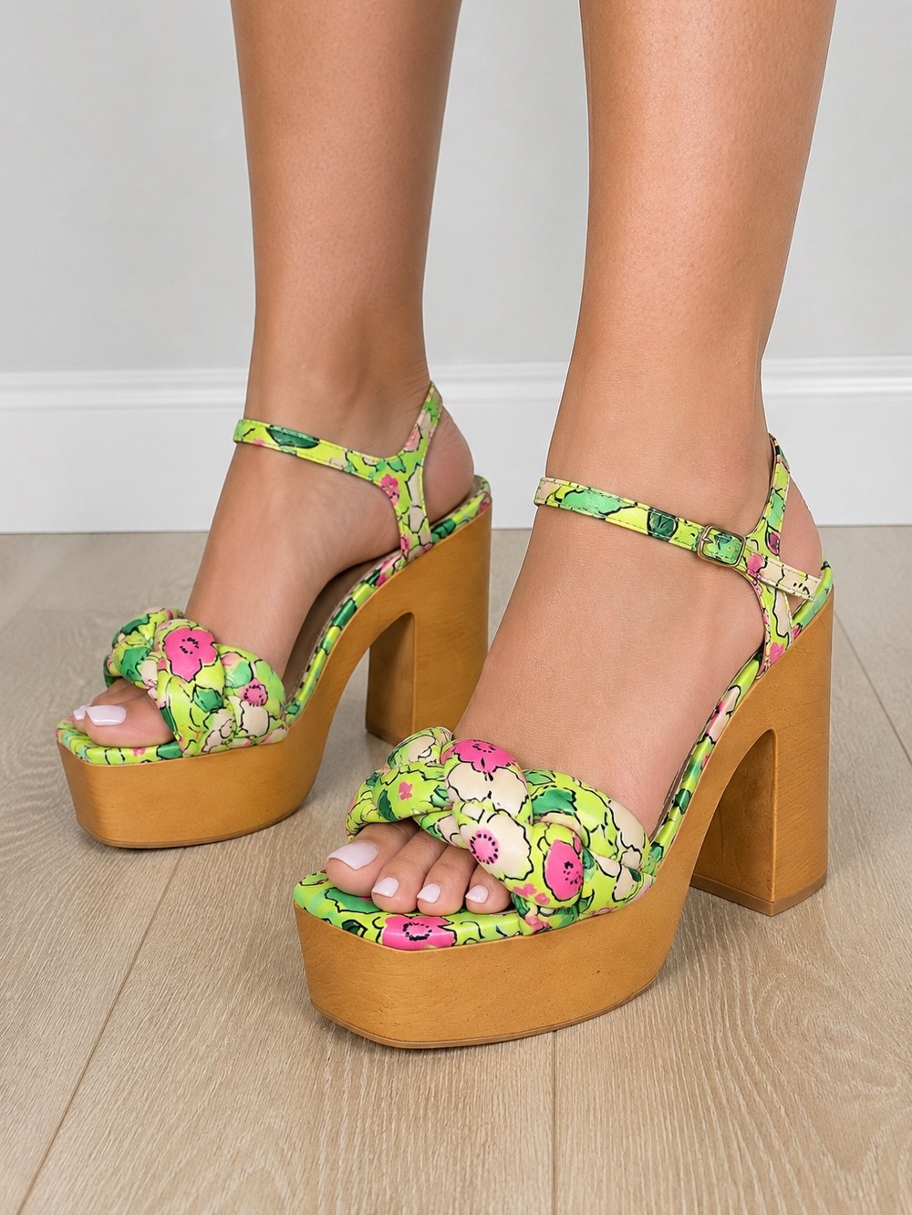 Betsey Johnson Mandee Floral Platform Heels - Yellow/Pink/Green